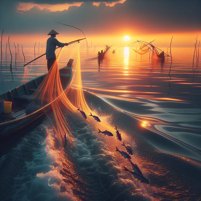 Golden Hour Fishing Scene Painted in Pastel Colors Golden Hour Fishing Scene Painted in Pastel Colors