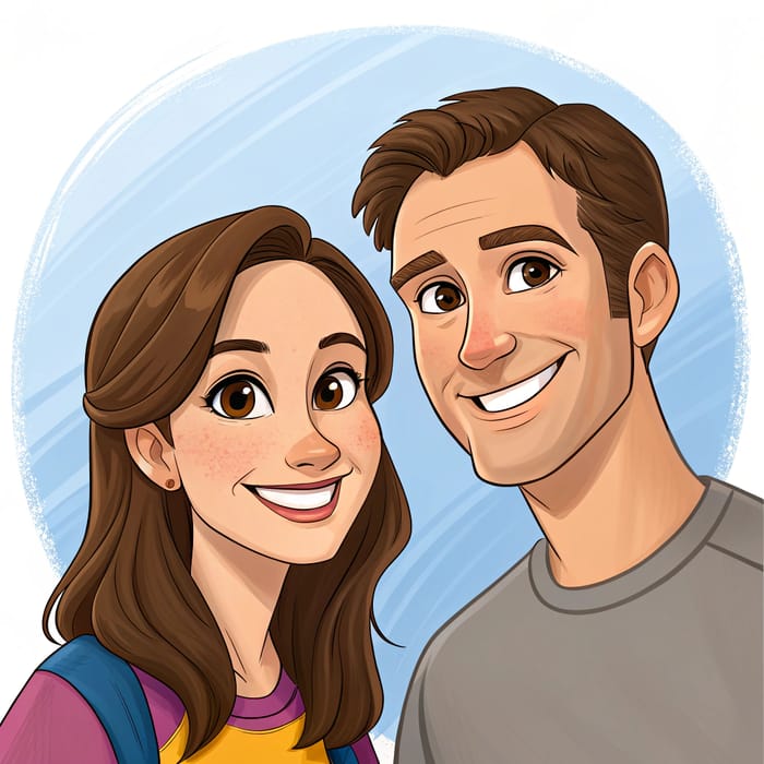 Cheerful Disney Pixar Couple Illustration