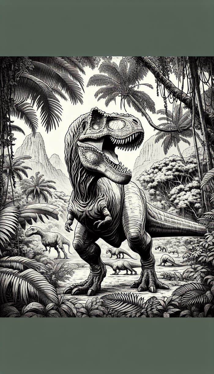 Majestic T-Rex Roaring in Prehistoric Jungle Art