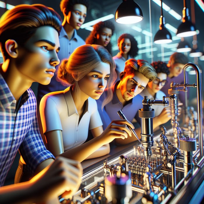 Vibrant Canon EOS R Portrait of College Students in Mechanical Lab Experiment