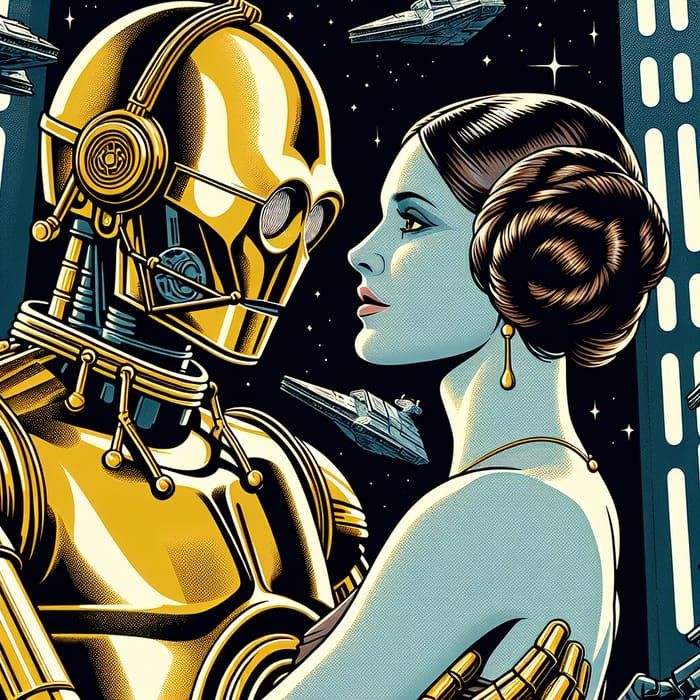 C-3PO and Leia Romantic Embrace - Star Wars Original Characters