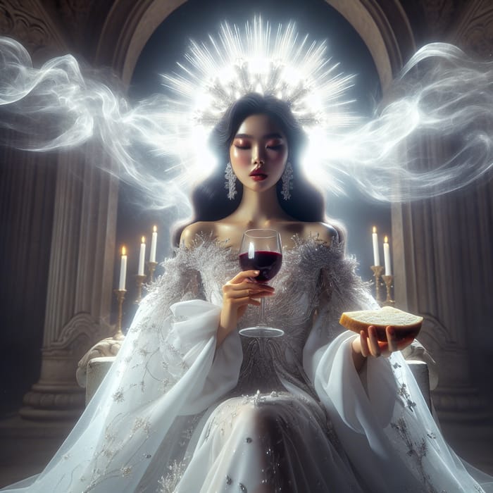 Radiant Asian Woman in Elie Saab Gown and Glowing Crown