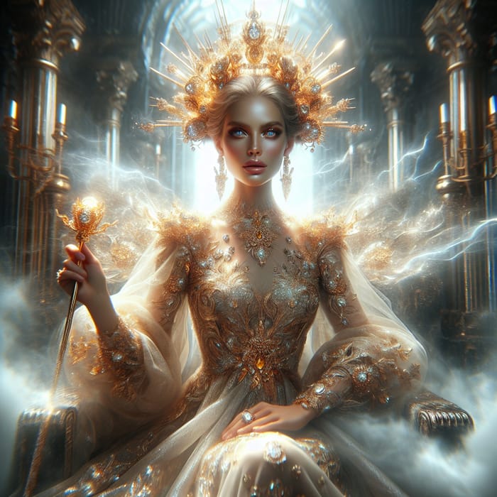 Radiant Woman in New Jerusalem | Haute Couture Gold Gown & Holy Aura