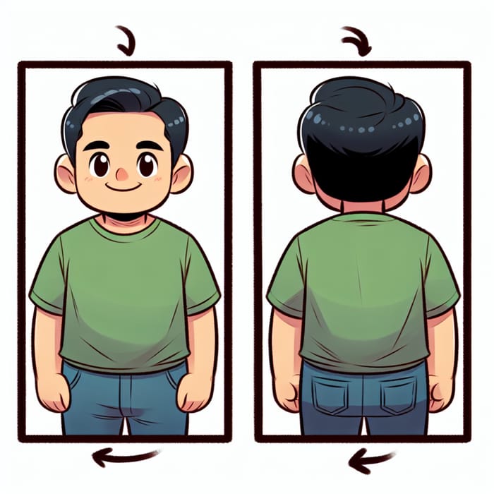 Happy South Asian Man Cartoon Character in Dual Frames