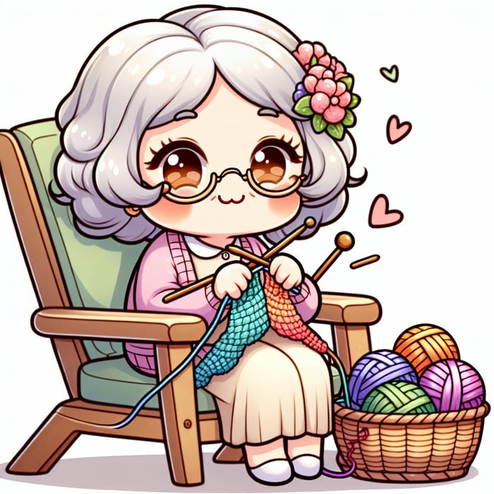 Grandma Knitting Anime - Chibi Kawaii Coloring Book