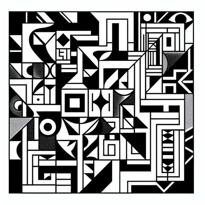 Intricate Geometric Black and White with Hieroglyphics