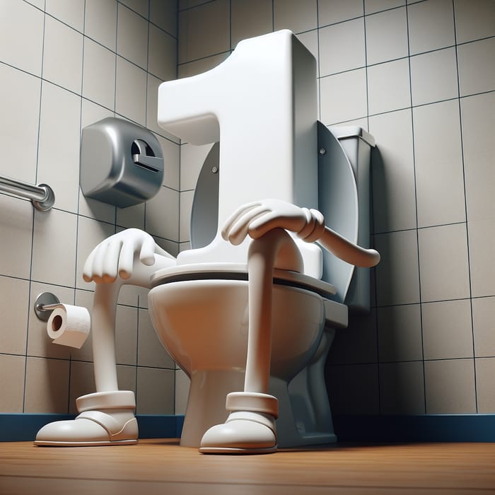 Whimsical Number 1 on a Toilet - Fun Cartoon Design