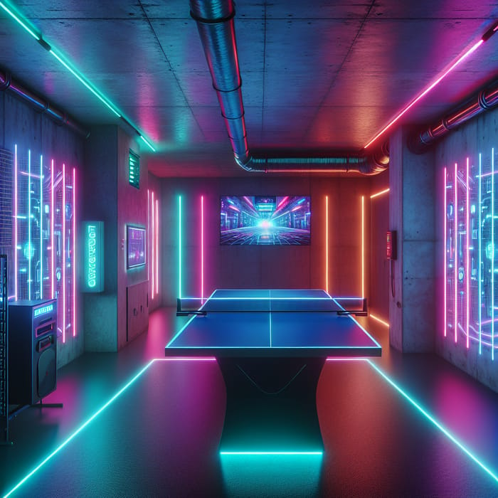 Futuristic Cyberpunk Fitness Space with Ping Pong Table