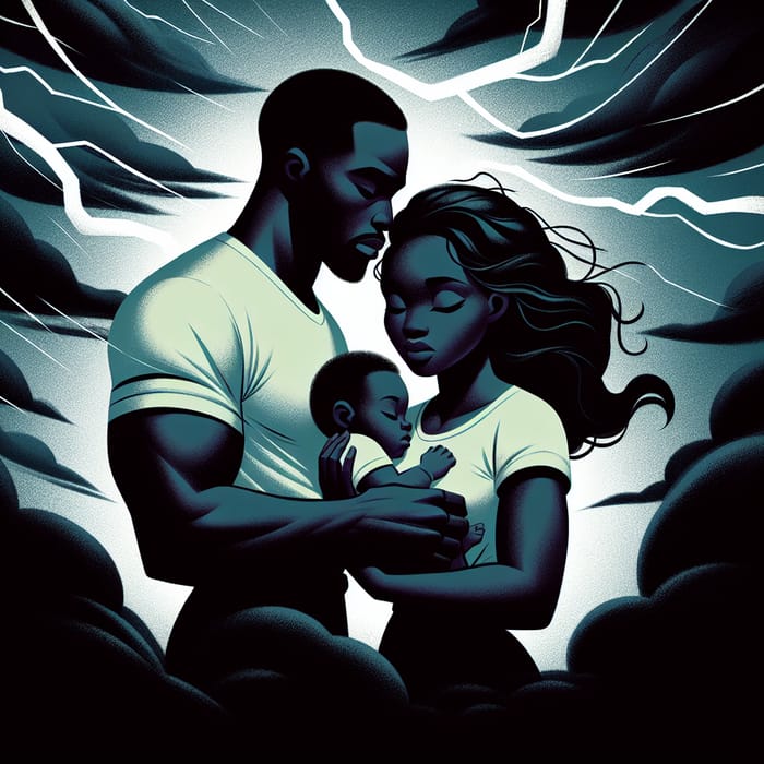 Black Family Under Storm: Father, Mother, Child