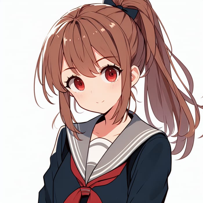 Anime-Styled Teenager in School Uniform with Ponytail