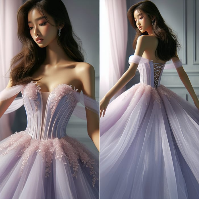 Graceful Princess in Pastel Purple Prom Dress with Mesh Detail