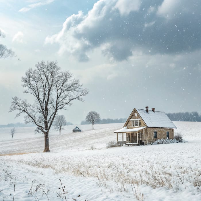 Beautiful Winter Scene: House in a Field