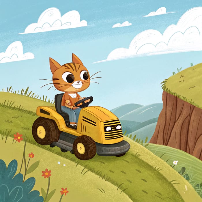 Pixar Style Cat on Lawn Mower Adventure