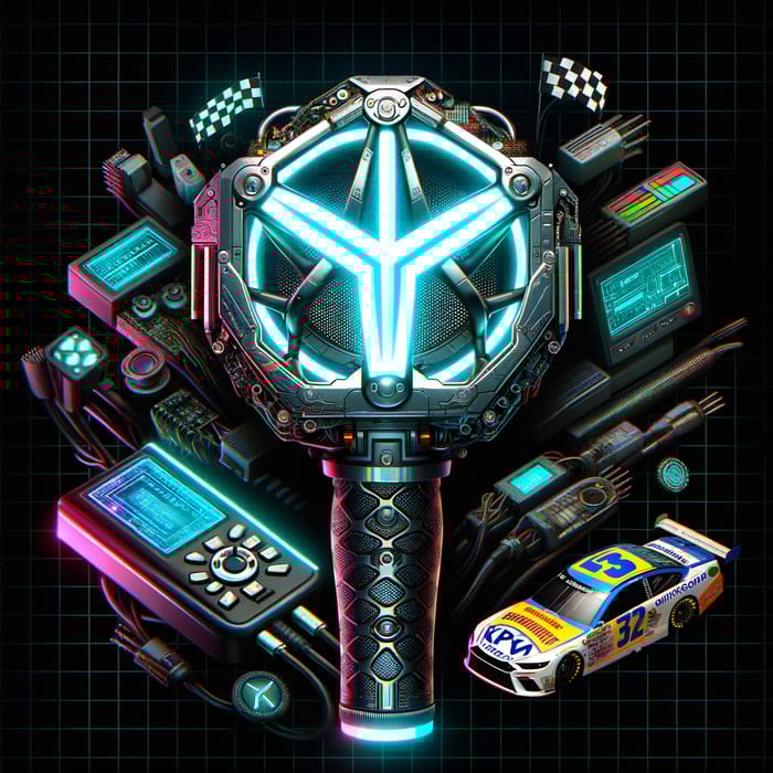 Cyberpunk Race Car Driver Kpop Lightstick | Futuristic Aesthetic Design Cyberpunk Race Car Driver Kpop Lightstick | Futuristic Aesthetic Design