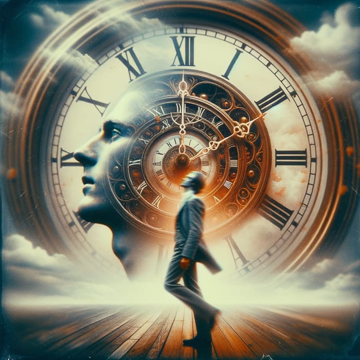 Surrealistic Time Warp: Frozen Dreamlike Moment with Ticking Clock