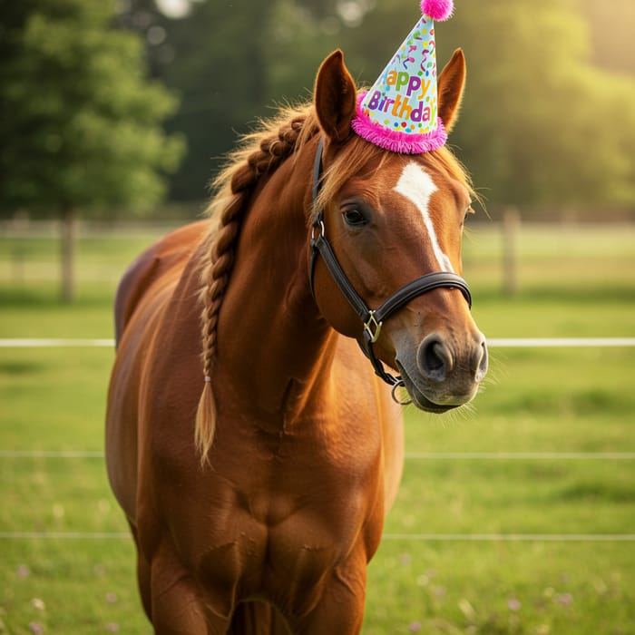 Birthday Celebration with a Party Hat Horse