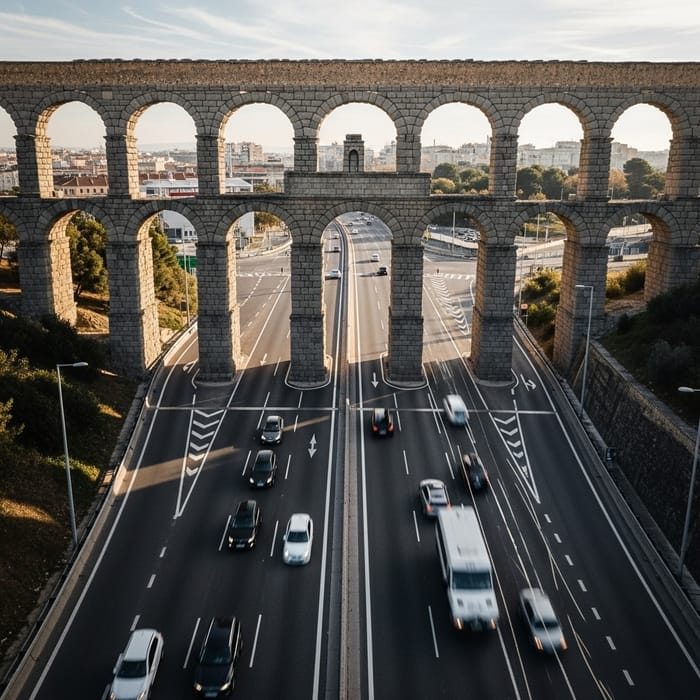 Roman Empire Architecture in Modern City