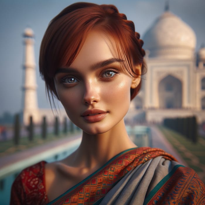 Traditional Indian Woman in Saree at Taj Mahal | Cinematic Portrait with Perfect Eyes