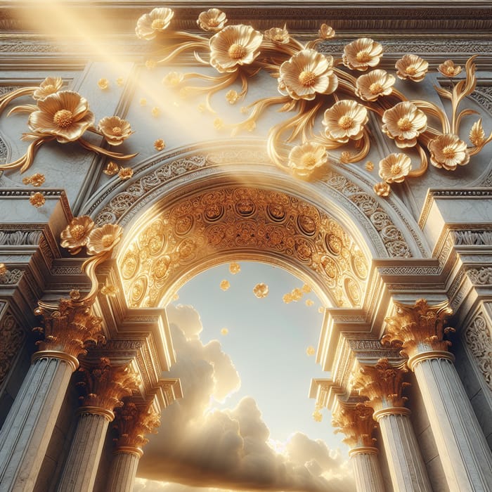 Majestic Roman Arch with Gold Flowers & Beautiful Clouds