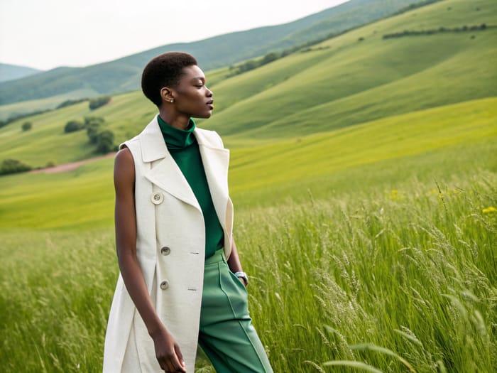 Young Person in Green Field with Jacket