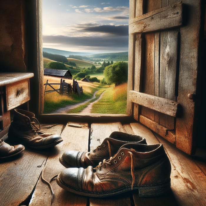 Old Shoes by Open Door to the Countryside