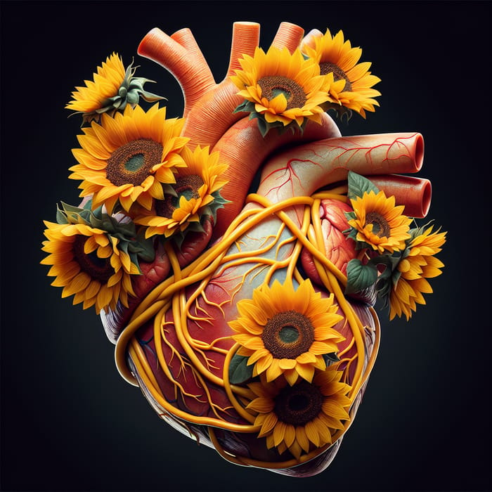 Heart with Sunflowers: Nature Meets Anatomy