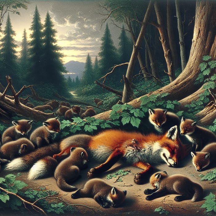 Red Fox Family in the Forest: A Touching Scene