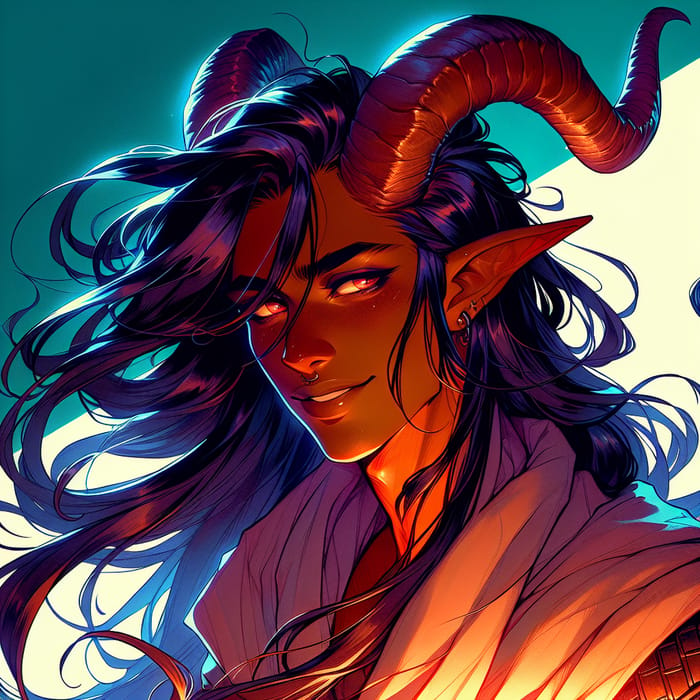 Young Tiefling with Medium-Length Horns | Vibrant Anime Style Artwork