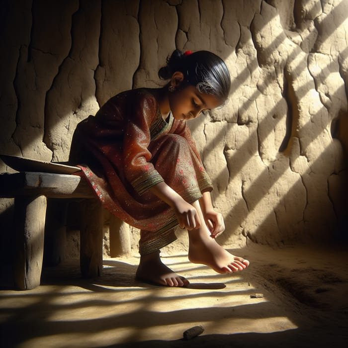 South Asian Girl Sitting in Traditional Attire Outdoors