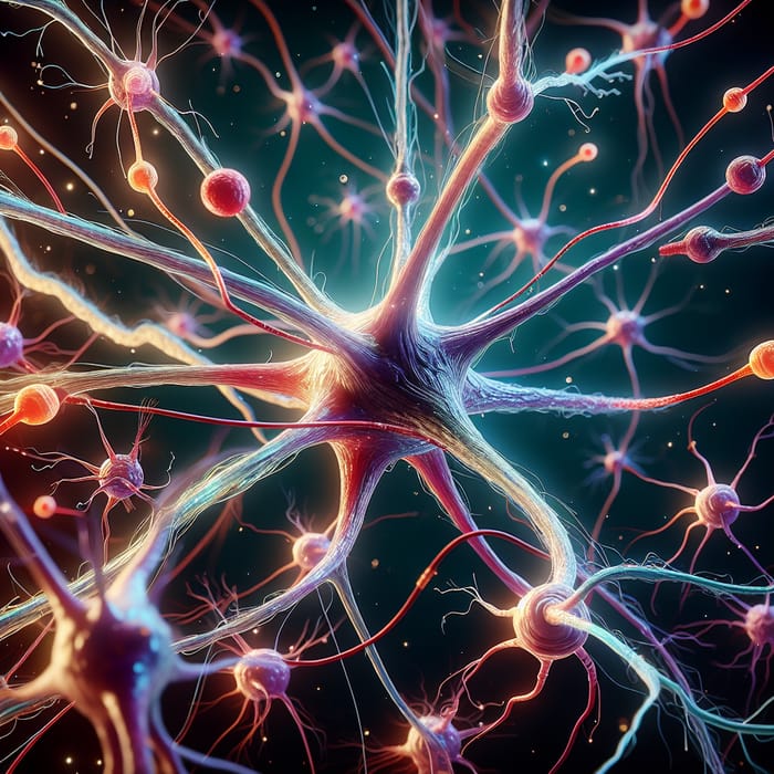 Colorful Neurons Synaptic Connections: Microscopic View