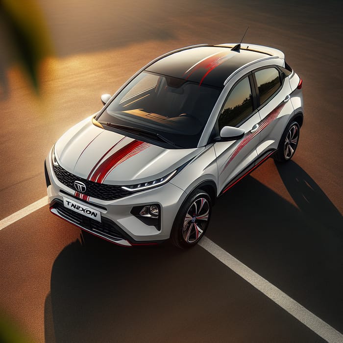 Tata Nexon: Stunning White with Sleek Red Stripes