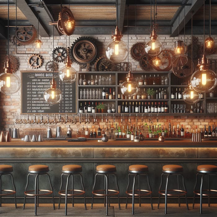 Industrial-style Bar with Rustic Brick Walls & Vintage Decor