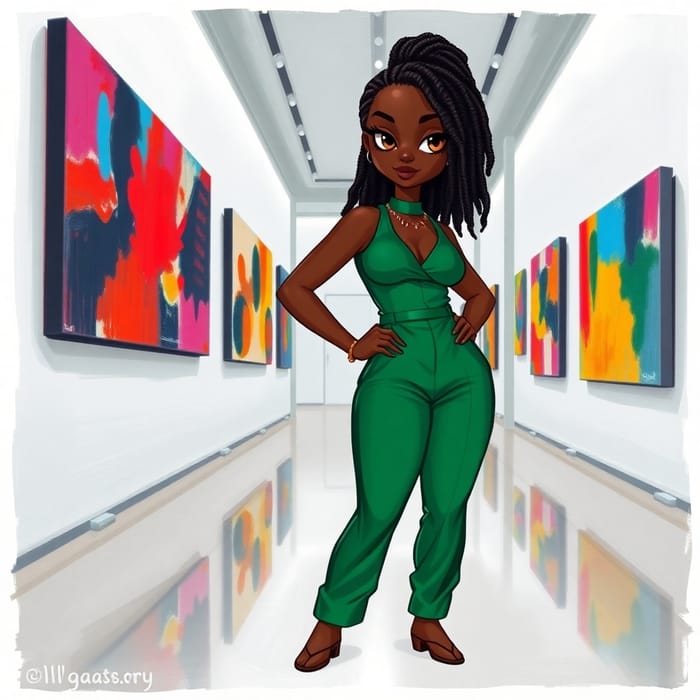 Expressive Chibi Oil Painting of a Confident Black Woman