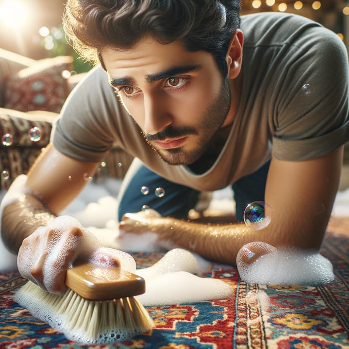 Man Cleaning Authentic Persian Rug