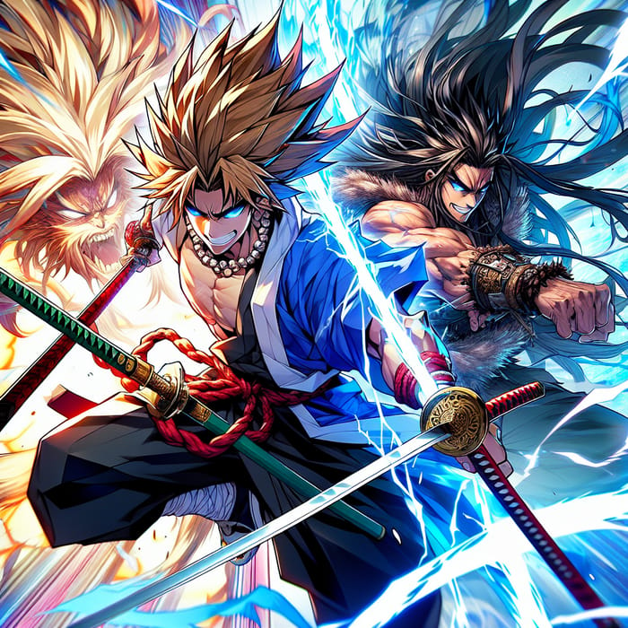 Dynamic Fusion Battle: Sangoku vs. Geralt of Rivia in Anime-Inspired Scene