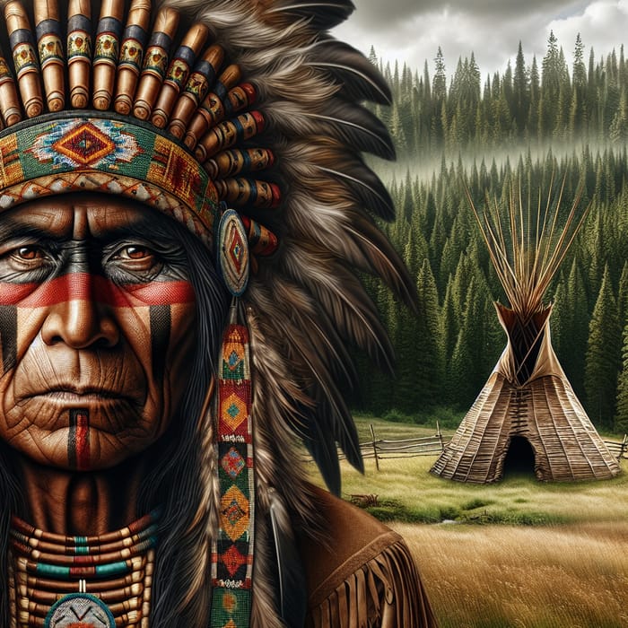 Powerful Native American Portrait with Traditional Headdress