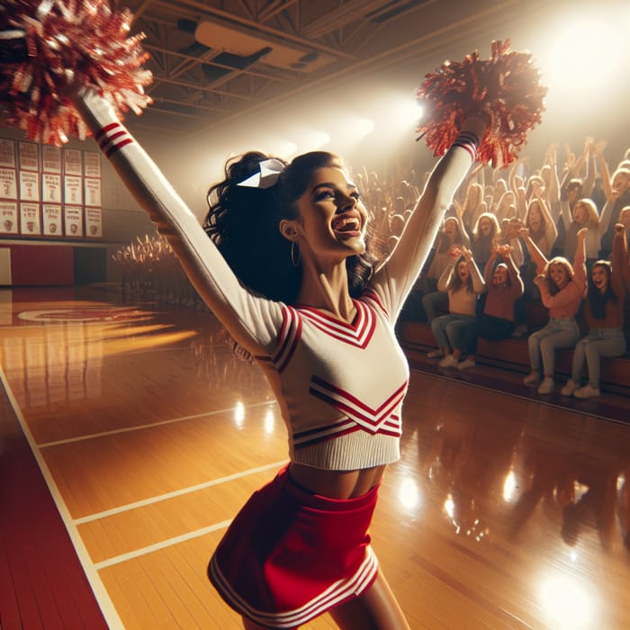 Energetic Cheerleader Performance in Gymnasium