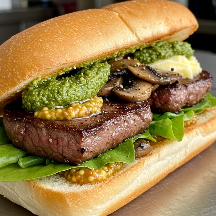 Delicious Hero Bun with Pesto and Steak Recipe