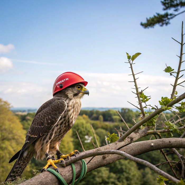 Peregrine Falcon with Red Safety Helmet