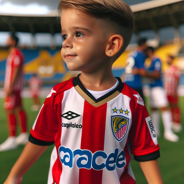 Child in Real Cartagena Football Team Jersey