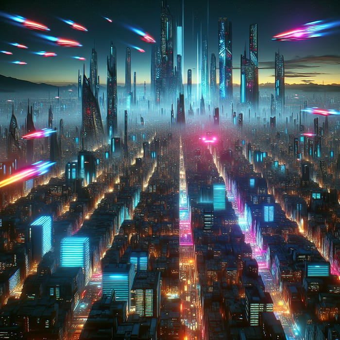 Futuristic Cityscape | Cyberpunk Art with Neon Lights & Flying Cars