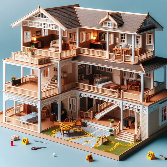 Intricate Crime Scene Model of a Two-Story House