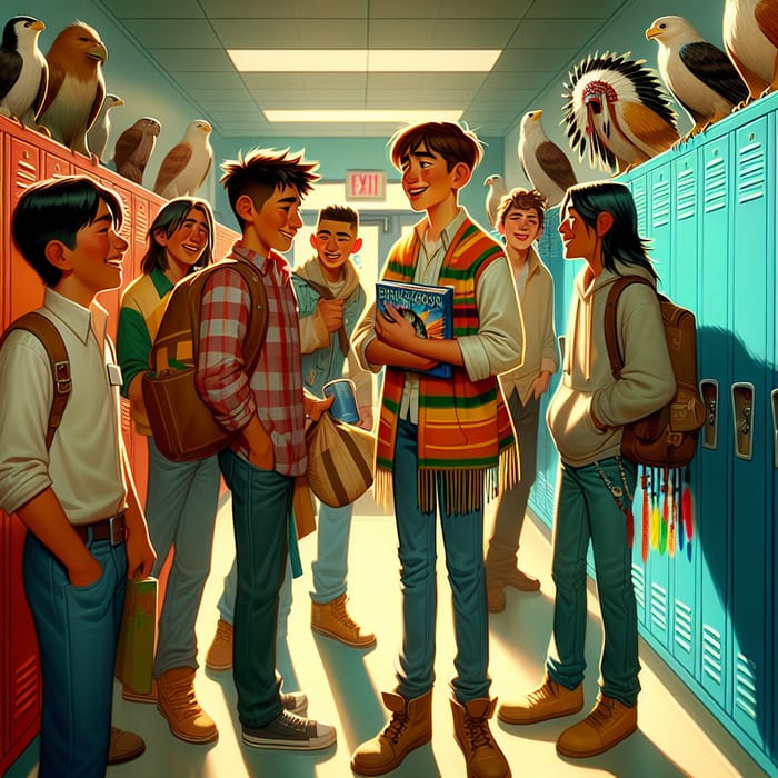 Native American Boys in Middle School Hallway