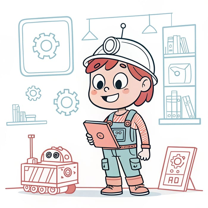 Cute Robot Designer Coloring Page for Kids