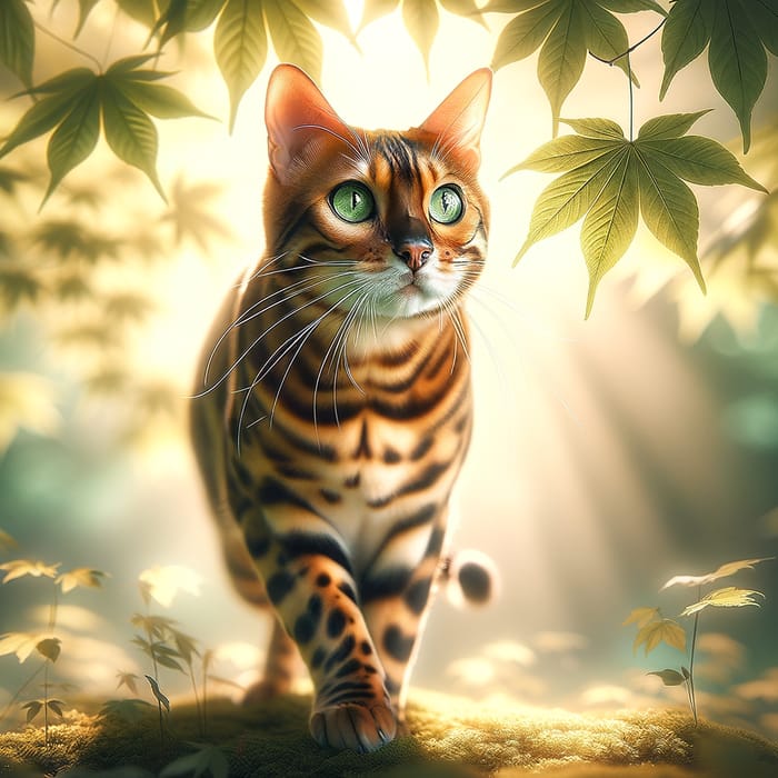 Beautiful Bengal Cat in Enchanting Forest