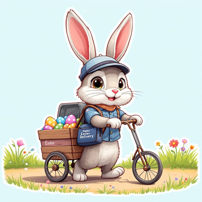 Easter Delivery Bunny Mail Carrier Sticker Design