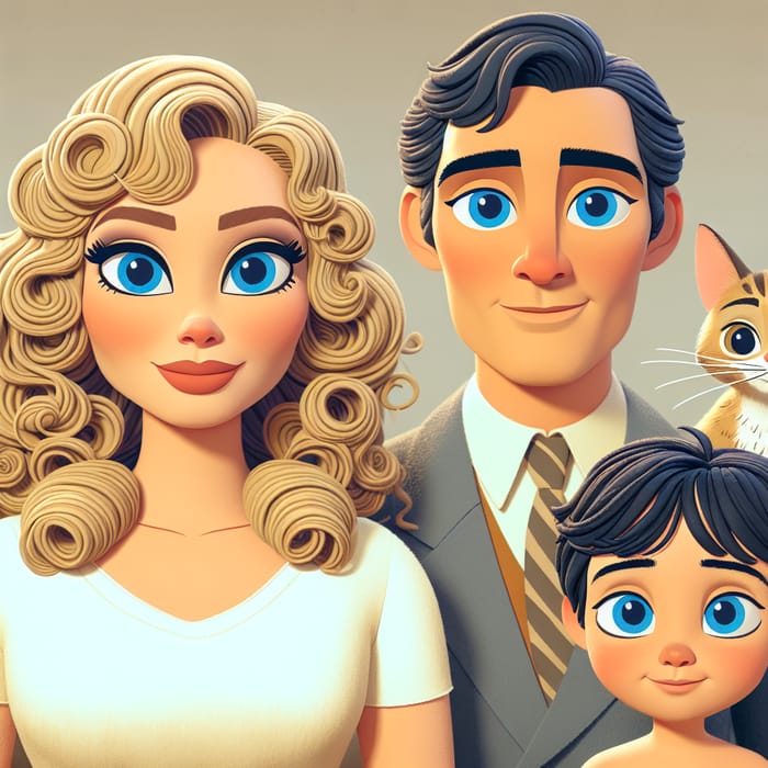 Charming 3D Family Illustration in Animation Style