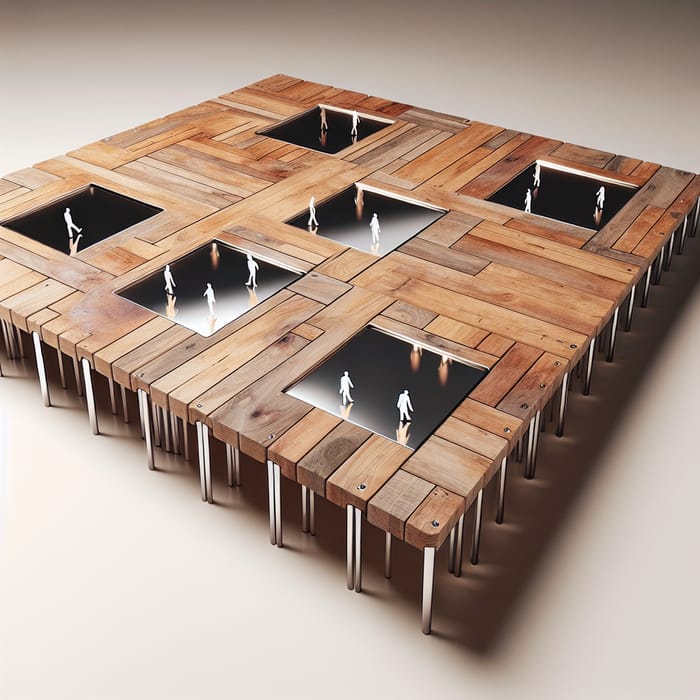 Elegant Wooden Platform with 6 Metal Panels for Footstep Detection