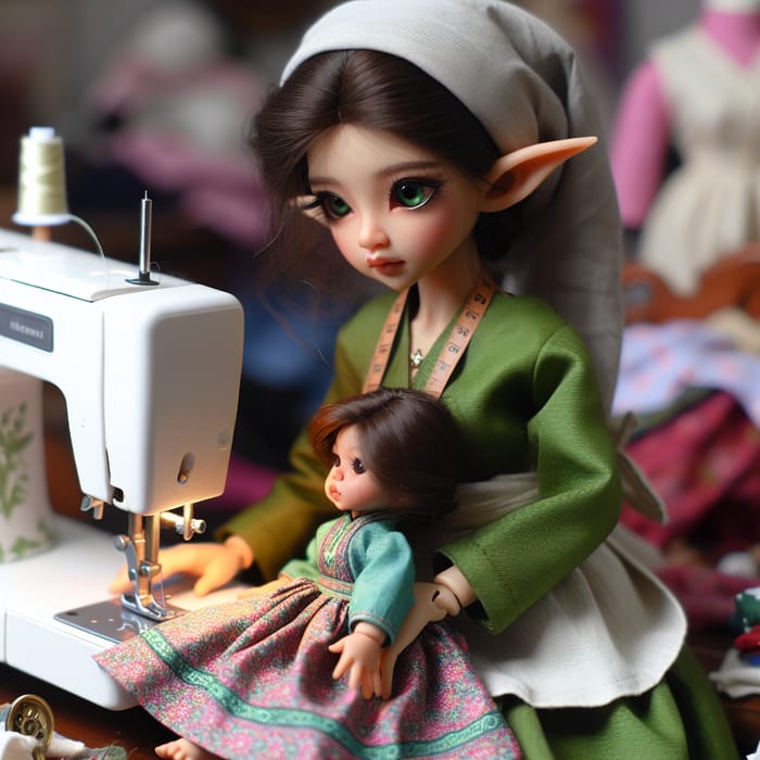 Enchanting Elf Seamstress Sewing Doll's Dress