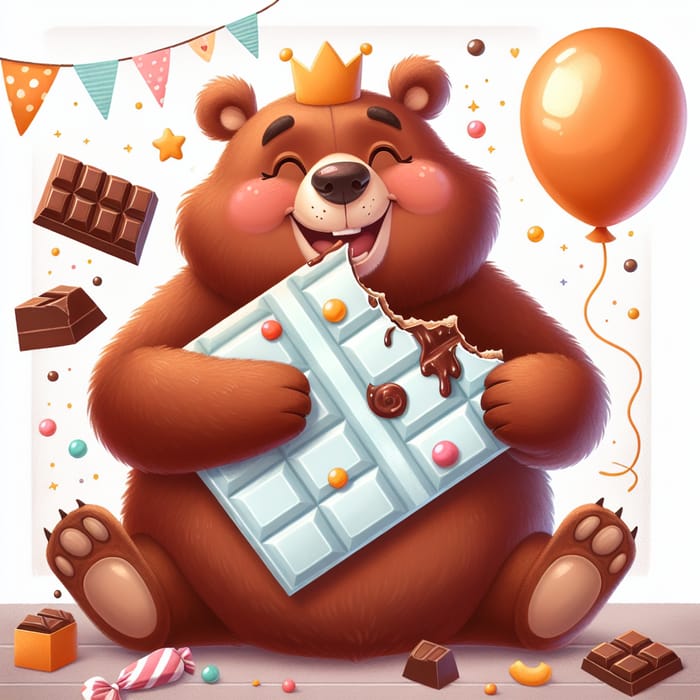 Whimsical Bear Enjoying Chocolate - Kids Illustration